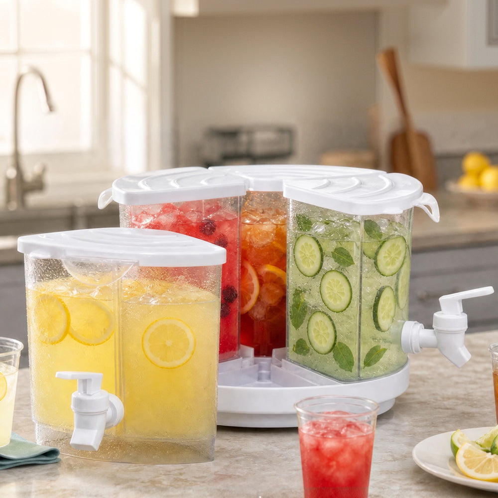 Rotating Plastic Beverage Dispenser with 4 Compartments Y626698