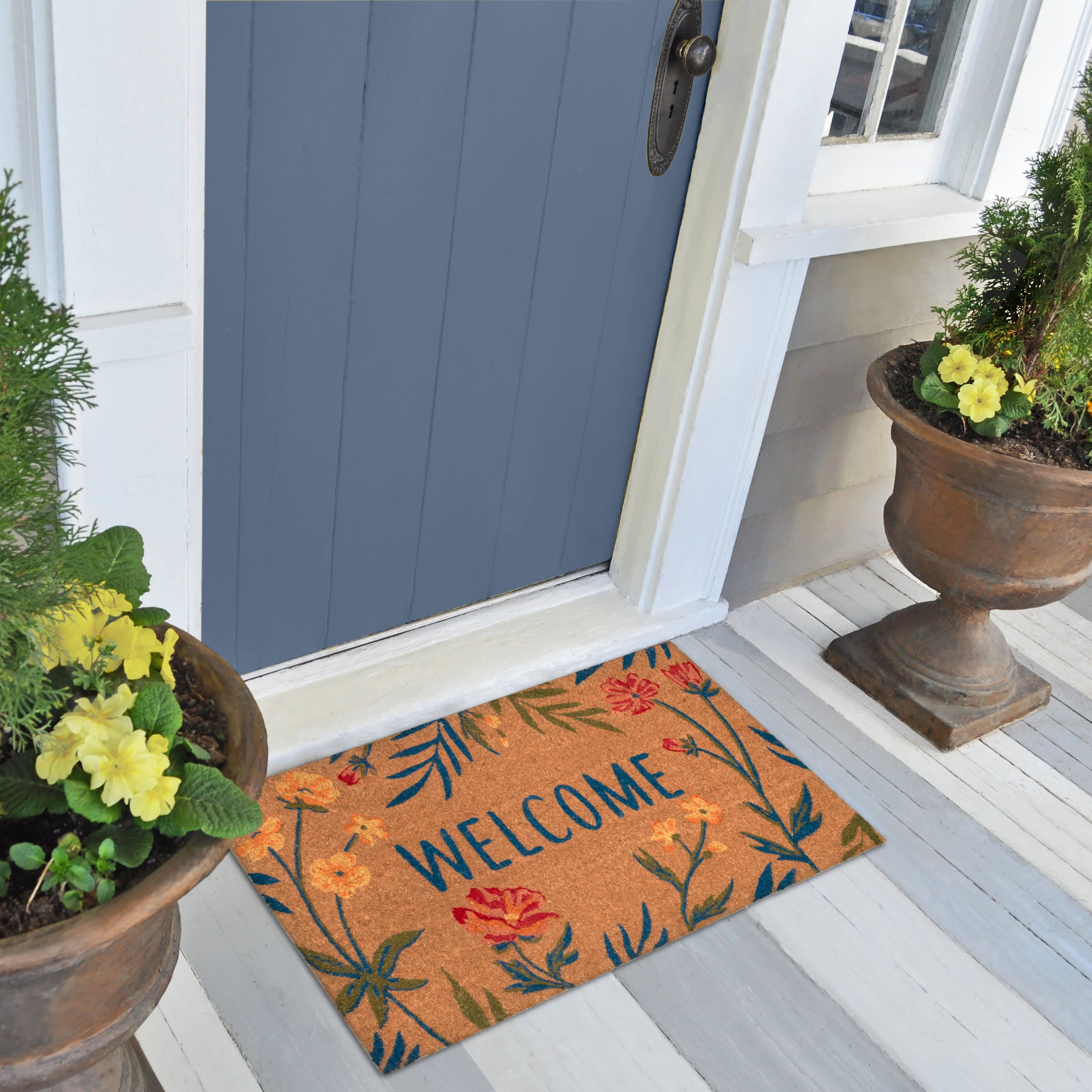 Natura Floral Welcome Coir Doormat with Non-Slip Backing