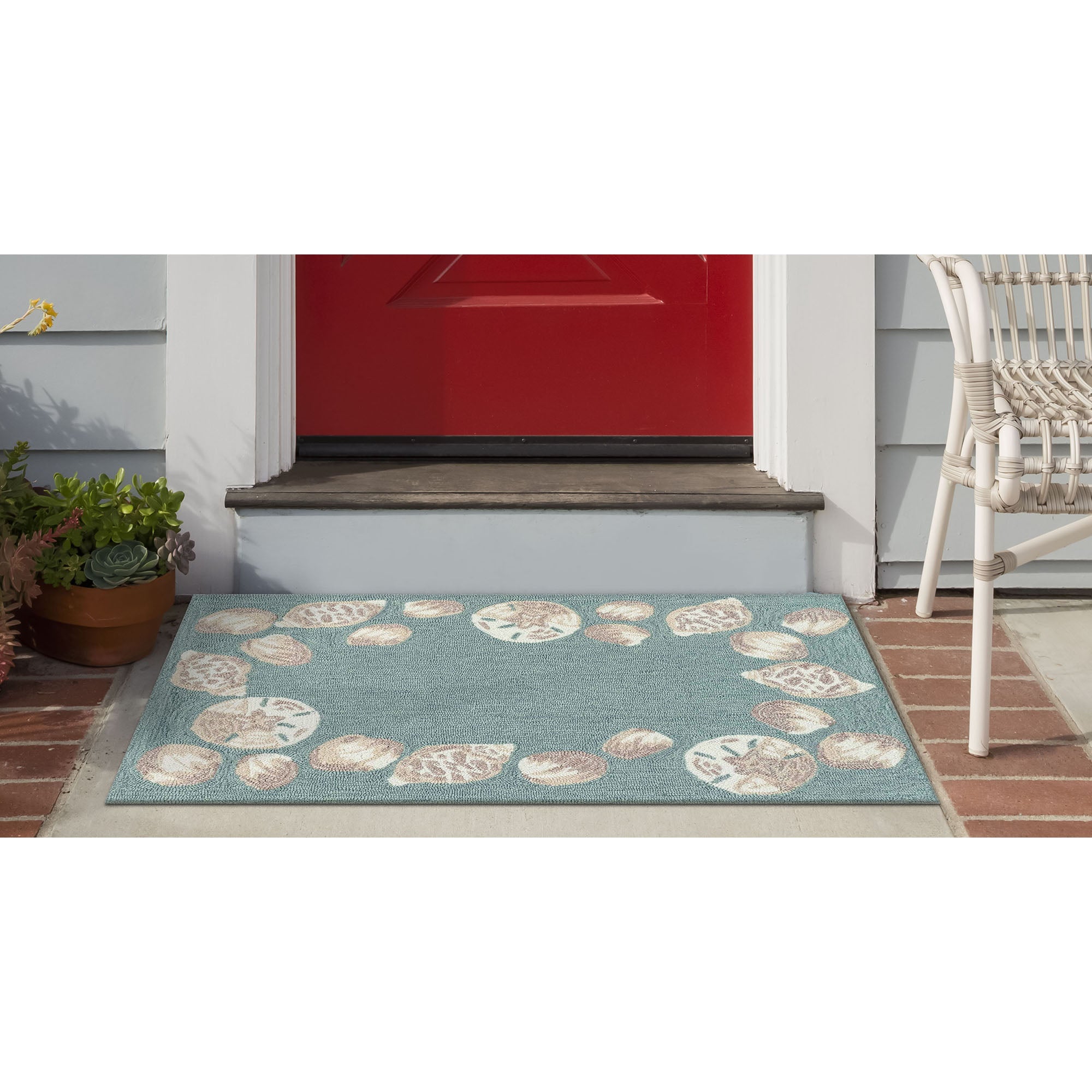 Capri Seashell Border Indoor Outdoor Area Rug