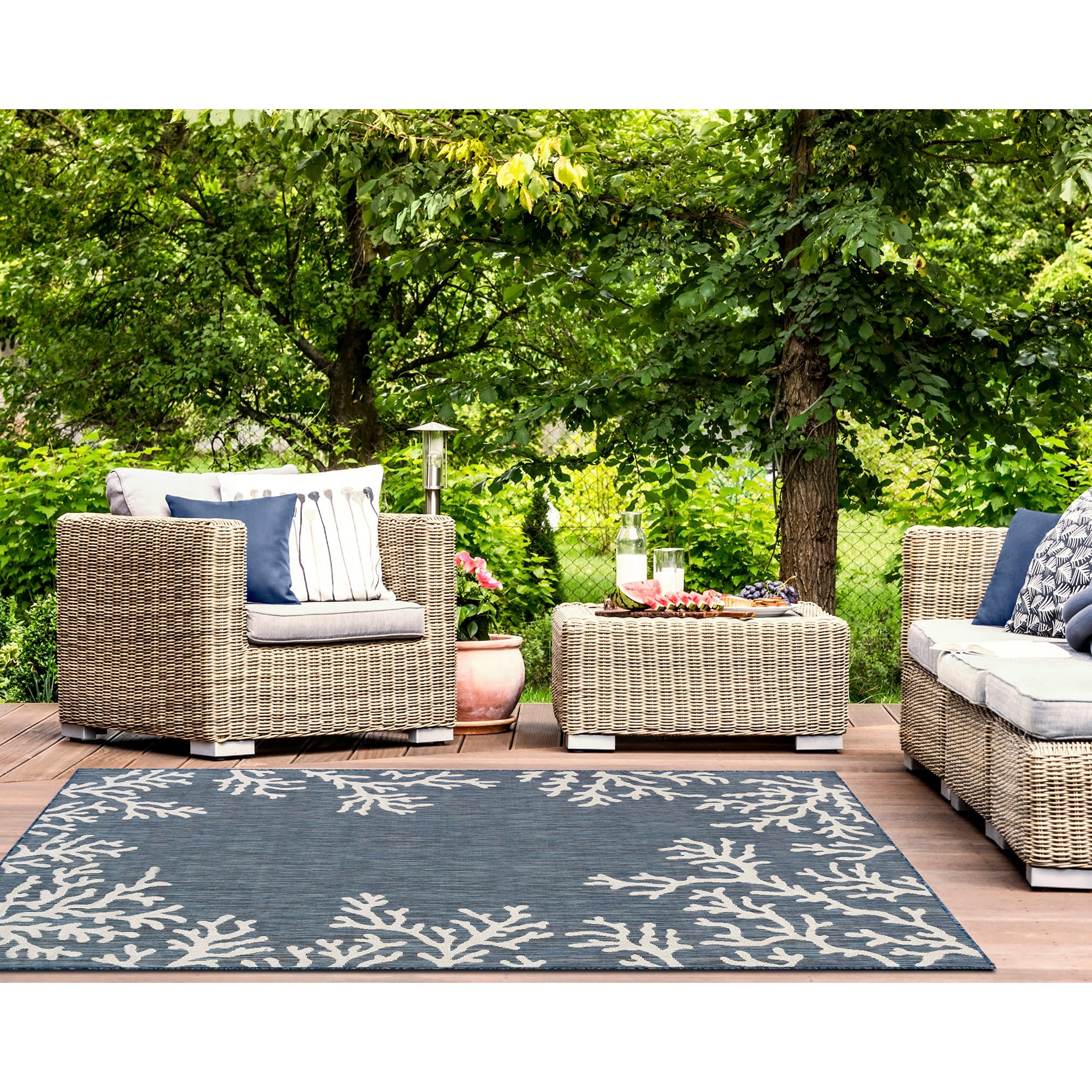 Carmel Coral Border Indoor Outdoor Area Rug