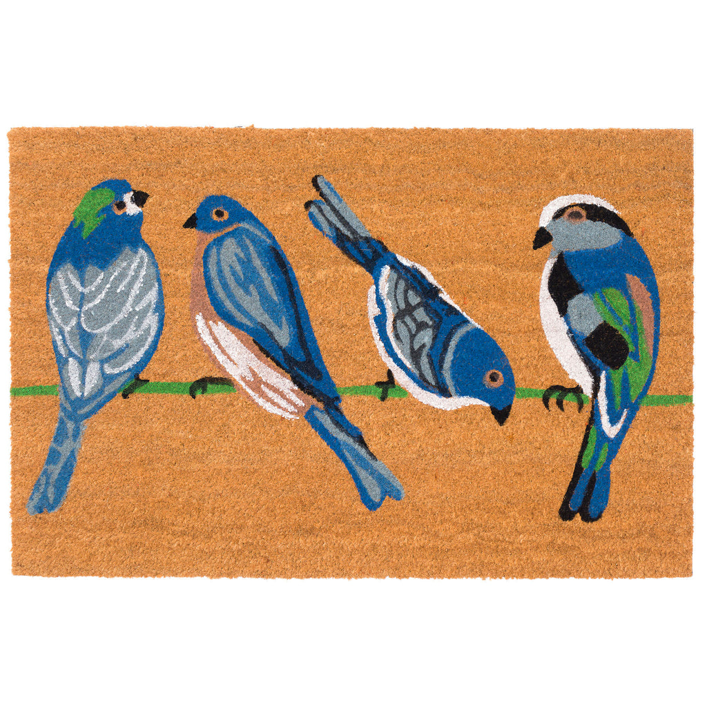 Natura Blue Birds Coir Doormat with Non-Slip Backing