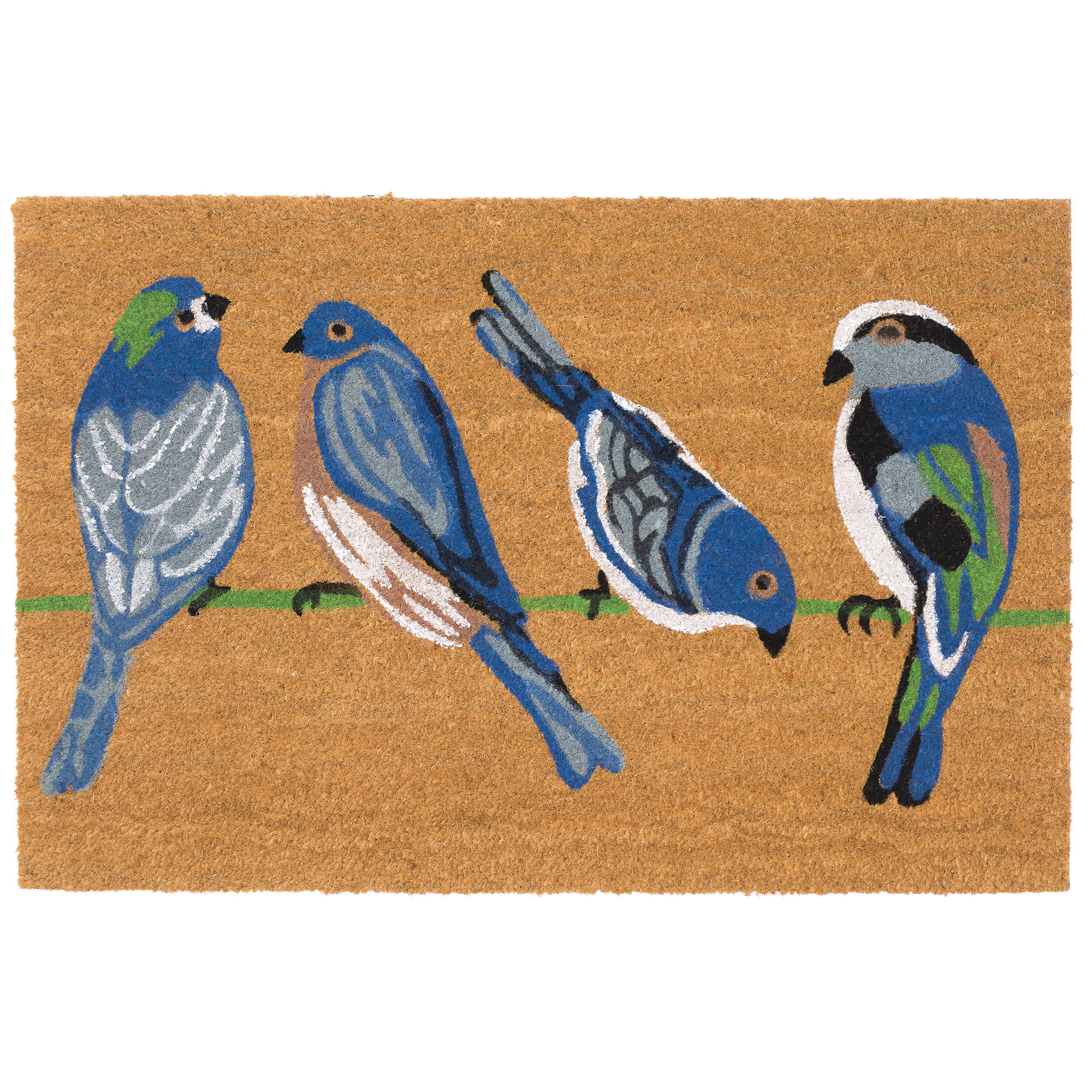 Natura Blue Birds Coir Doormat with Non-Slip Backing