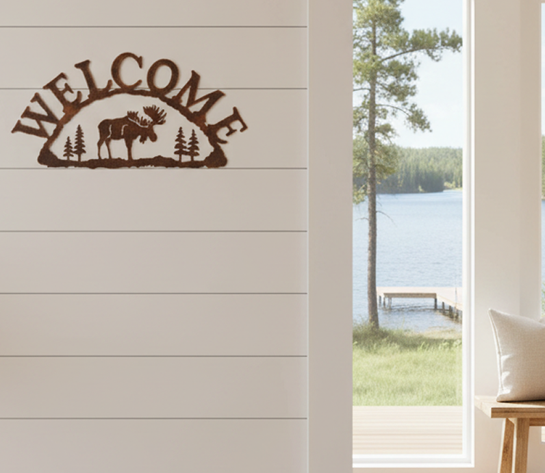 Rustic Woodland Moose Metal Welcome Sign L359